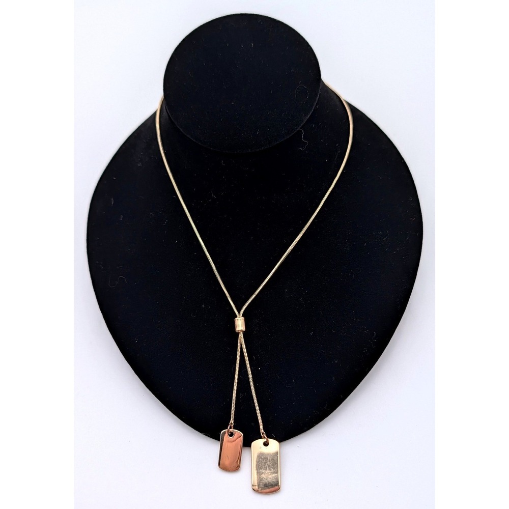 Gold‎ Tone Lariat Dog Tag Necklace Snake Chain Bolo Adjustable Minimalist Modern